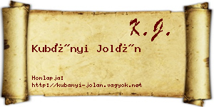 Kubányi Jolán névjegykártya