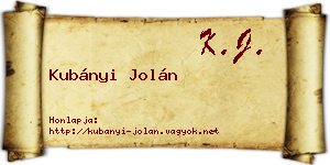 Kubányi Jolán névjegykártya